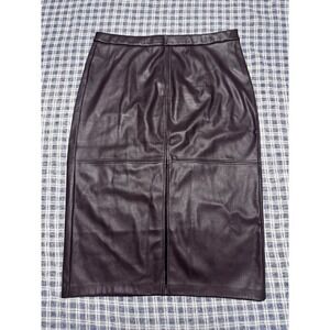 Love & Roses Faux Leather Midi Skirt Burgundy Wine Pencil High Waist US 14